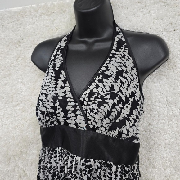 Express Dress Medium Black White Silk Mini Halter Babydoll Y2K Fairy Whimsigoth - Picture 4 of 16